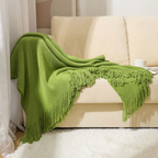Grof Gebreide Plaid met Franjes – Zachte Acryl Chunky Knit Deken voor Bank & Bed, 12 Kleuren, 2 Maten Groen