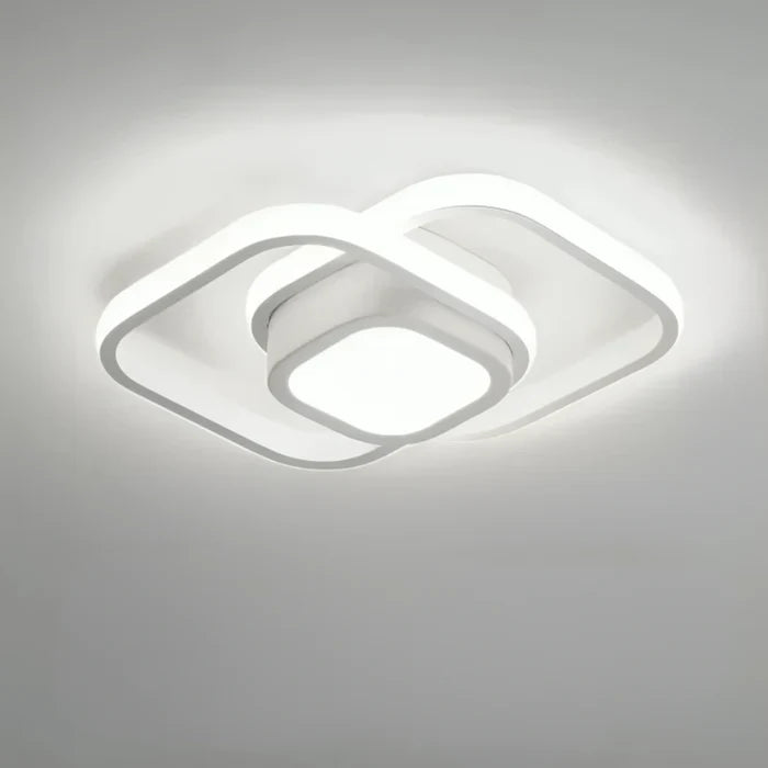 Moderne LED Plafondlamp met Dubbel Ringdesign – Plafonnière voor Hal, Gang & Kantoor, Rond, Vierkant of Golf, Zwart of Wit – Twilight Rings Vierkant Wit