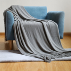 Grof Gebreide Plaid met Franjes – Zachte Acryl Chunky Knit Deken voor Bank & Bed, 12 Kleuren, 2 Maten Rookgrijs