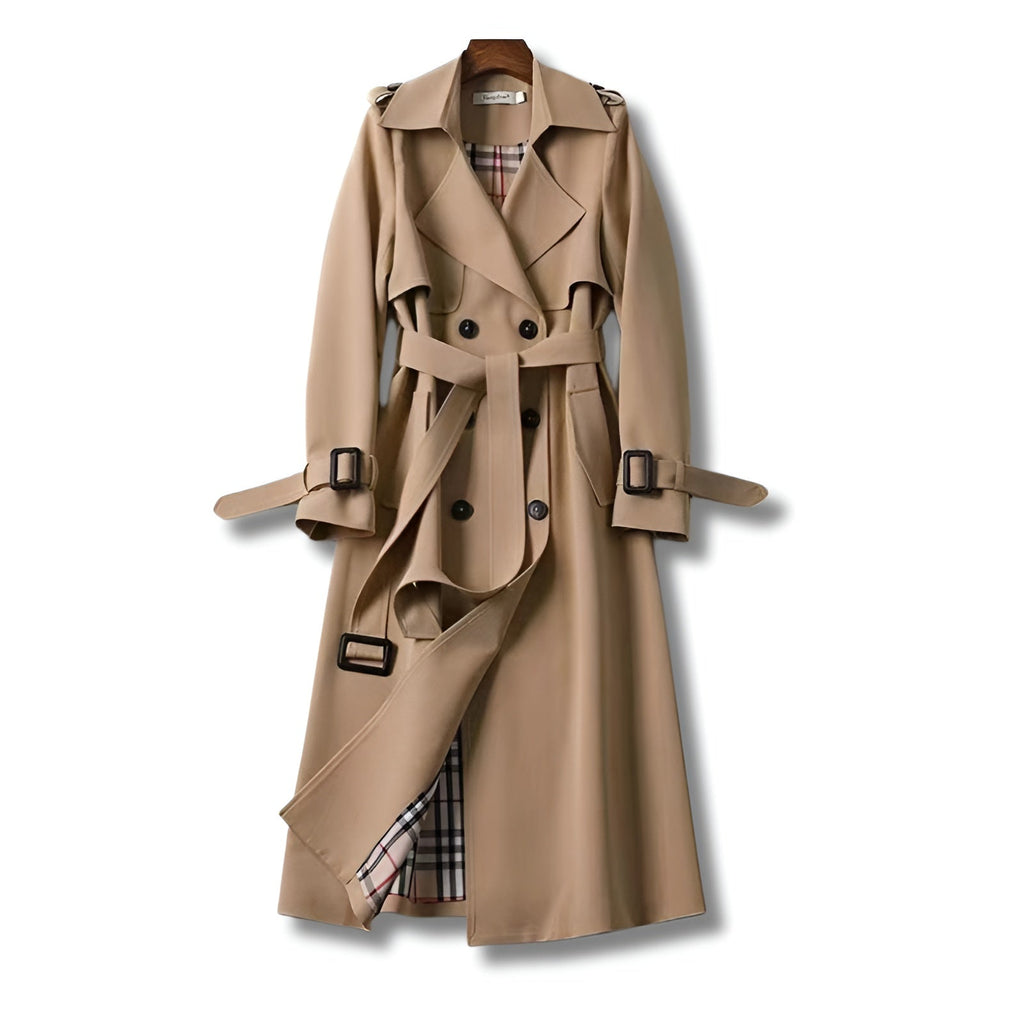 Luna | Klassieke Dames Winter Trenchcoat met Ceintuur - Gevoerde Lange Double-Breasted Mantel met Reverskraag