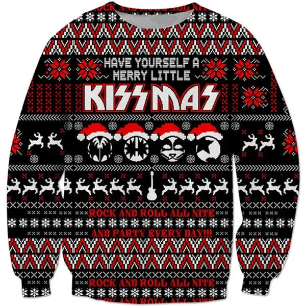 KissMas Trui – Foute Kersttrui Heren in Rock-look, De Ultieme Kersttrui voor Rockers, S–5XL – Calico Kissmas