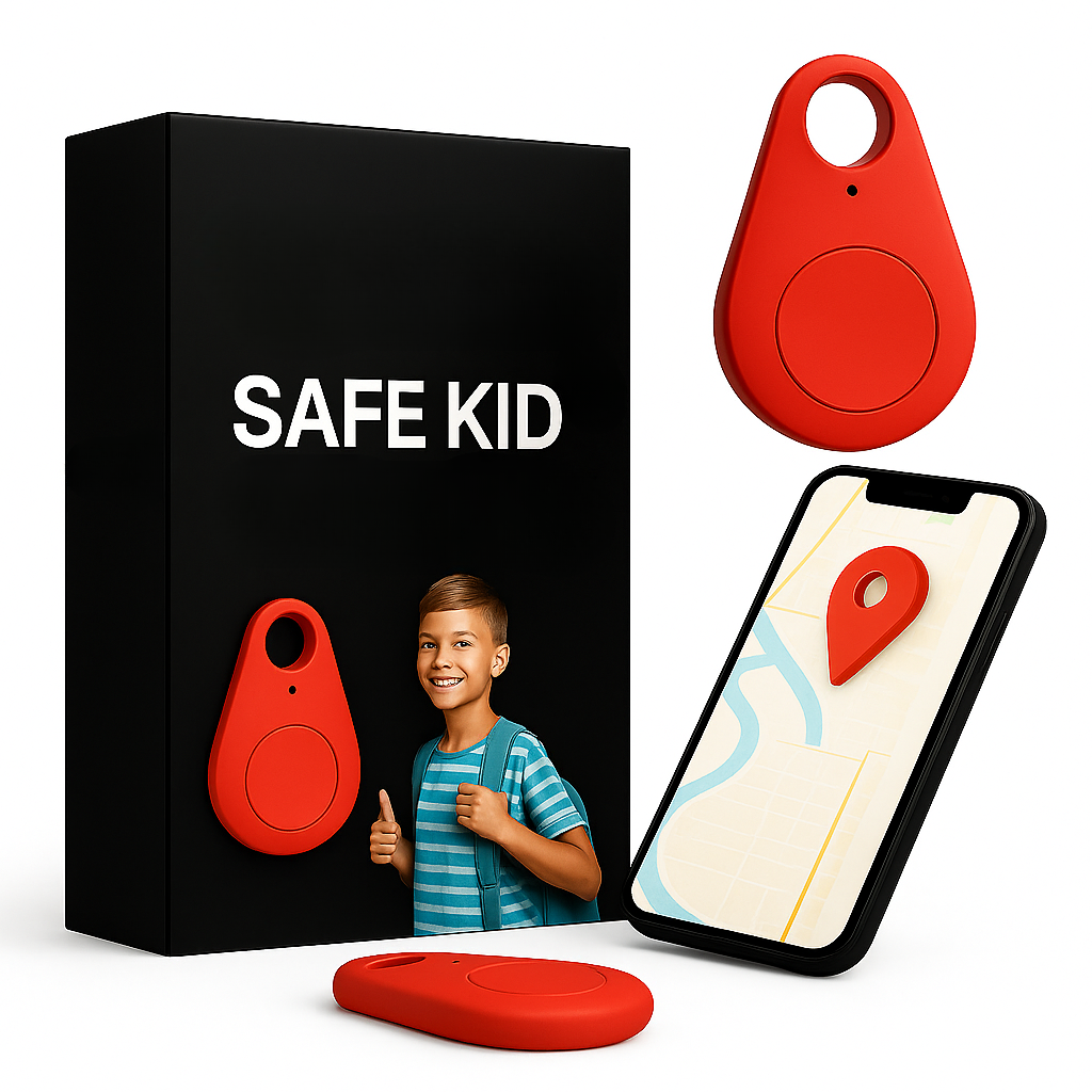 Kinder GPS-Tracker Waterdicht met Real-Time Locatie & SOS-Alarm | Klein, Licht, Draagtasje en Beveiligingsfuncties Rood
