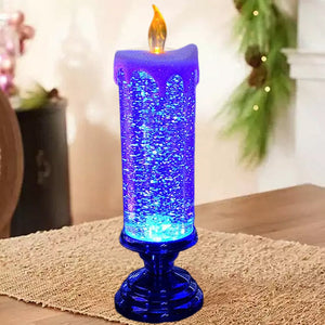Magische Kerstverlichting – LED Glitterlamp met Water & Dwarrelende Glitter, Kerstdecoratie in Blauw, Goud, Rood of Zilver – TwinkleFlame Blauw
