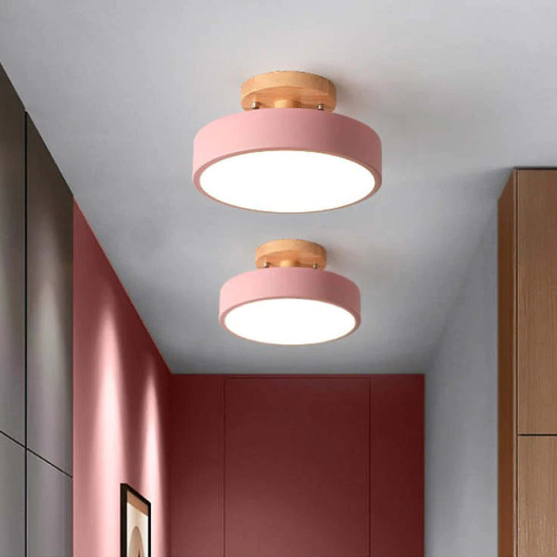 Moderne LED Plafondlamp – Plafonnière van Hout & Acryl voor Slaapkamer, Eetkamer & Woonkamer, 5 Kleuren – LunaLux Roze