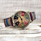 Amore Vintage Dameshorloge met Regenboog Patroon en Gevlochten Band Blauwpaars