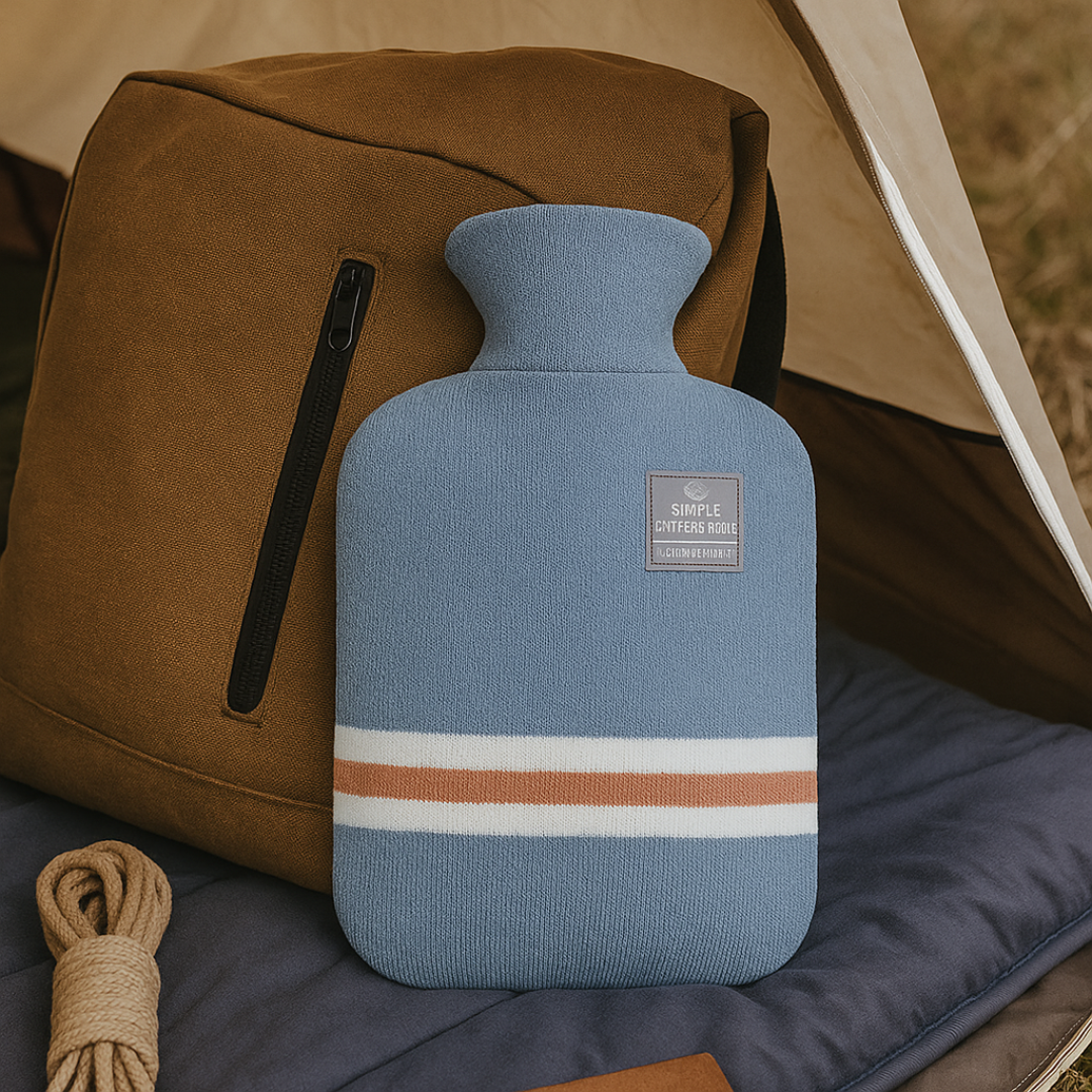 Warmwaterkruik met Gebreide Hoes 1 Liter – Zachte Warmte voor Koude Winteravonden, 5 Kleuren Lichtblauw