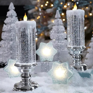 Magische Kerstverlichting – LED Glitterlamp met Water & Dwarrelende Glitter, Kerstdecoratie in Blauw, Goud, Rood of Zilver – TwinkleFlame Zilver