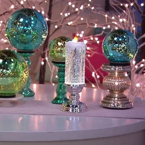 Magische Kerstverlichting – LED Glitterlamp met Water & Dwarrelende Glitter, Kerstdecoratie in Blauw, Goud, Rood of Zilver – TwinkleFlame