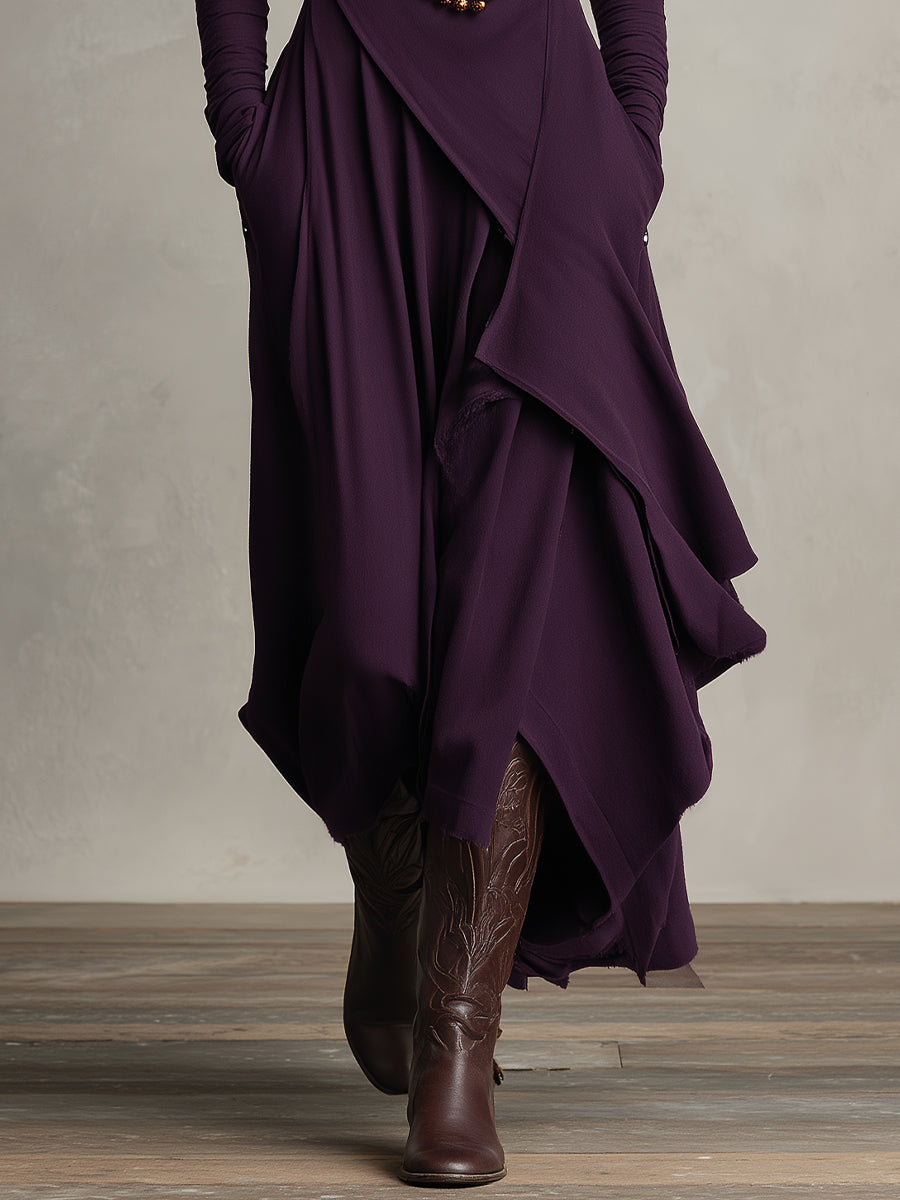 Ava | Dames Lange Jurk - Boheemse Katoenstretch met Lange Mouwen