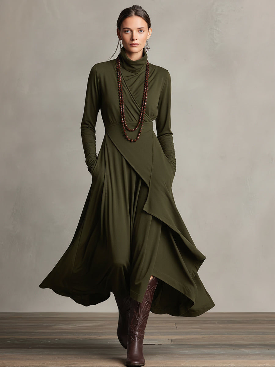 Ava | Dames Lange Jurk - Boheemse Katoenstretch met Lange Mouwen Groen
