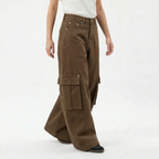 Baggy Broek met Wijde Pijpen – Vintage Wide Leg Broek, Oversized Streetwear, Zwart of Bruin, S–3XL – Faye Bruin