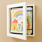 Kinderkunst Wissellijst A4 / A3 – Houten Wissellijst voor Kindertekeningen, Bewaart 150 Tekeningen, 6 Kleuren Wit
