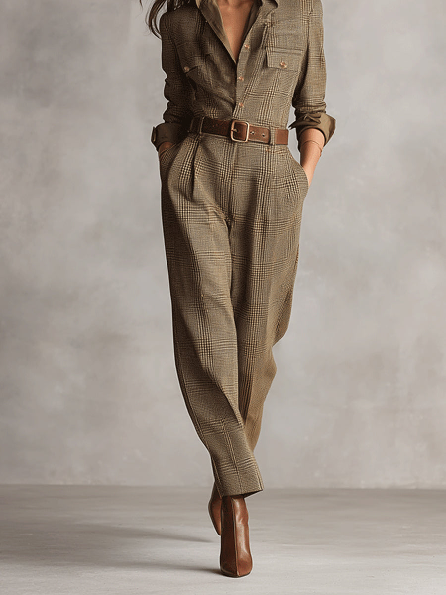 Brianna | Dames Jumpsuit - Luxe Tweed, Geruit Patroon (Zonder Riem)