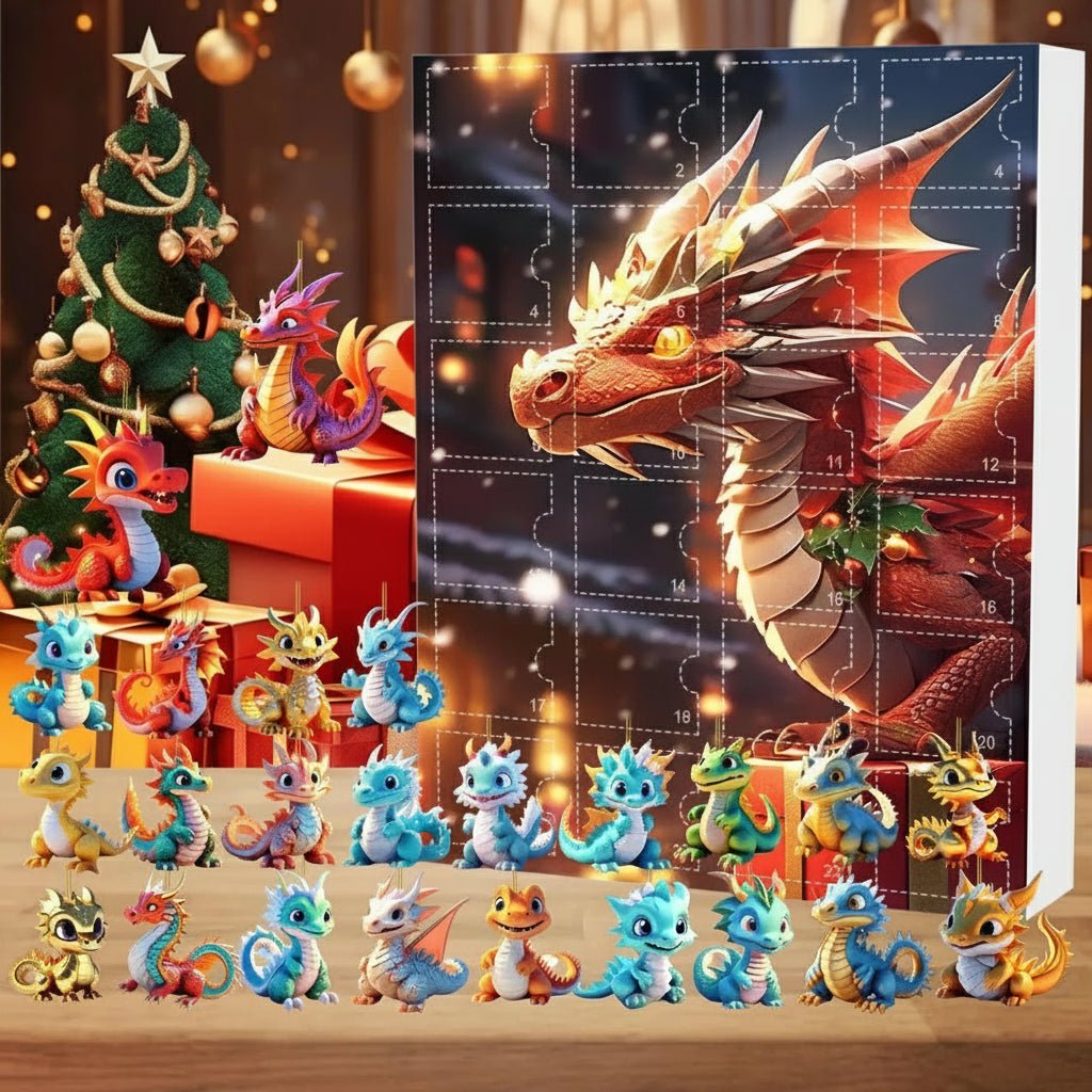 Draken Adventskalender – 24 Schattige Cartoon Draken Sleutelhangers, Aftellen naar Kerst voor Kinderen 6+ & Verzamelaars
