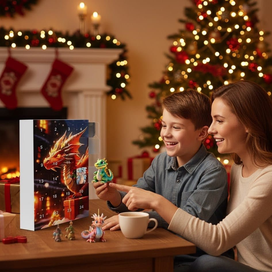 Draken Adventskalender – 24 Schattige Cartoon Draken Sleutelhangers, Aftellen naar Kerst voor Kinderen 6+ & Verzamelaars