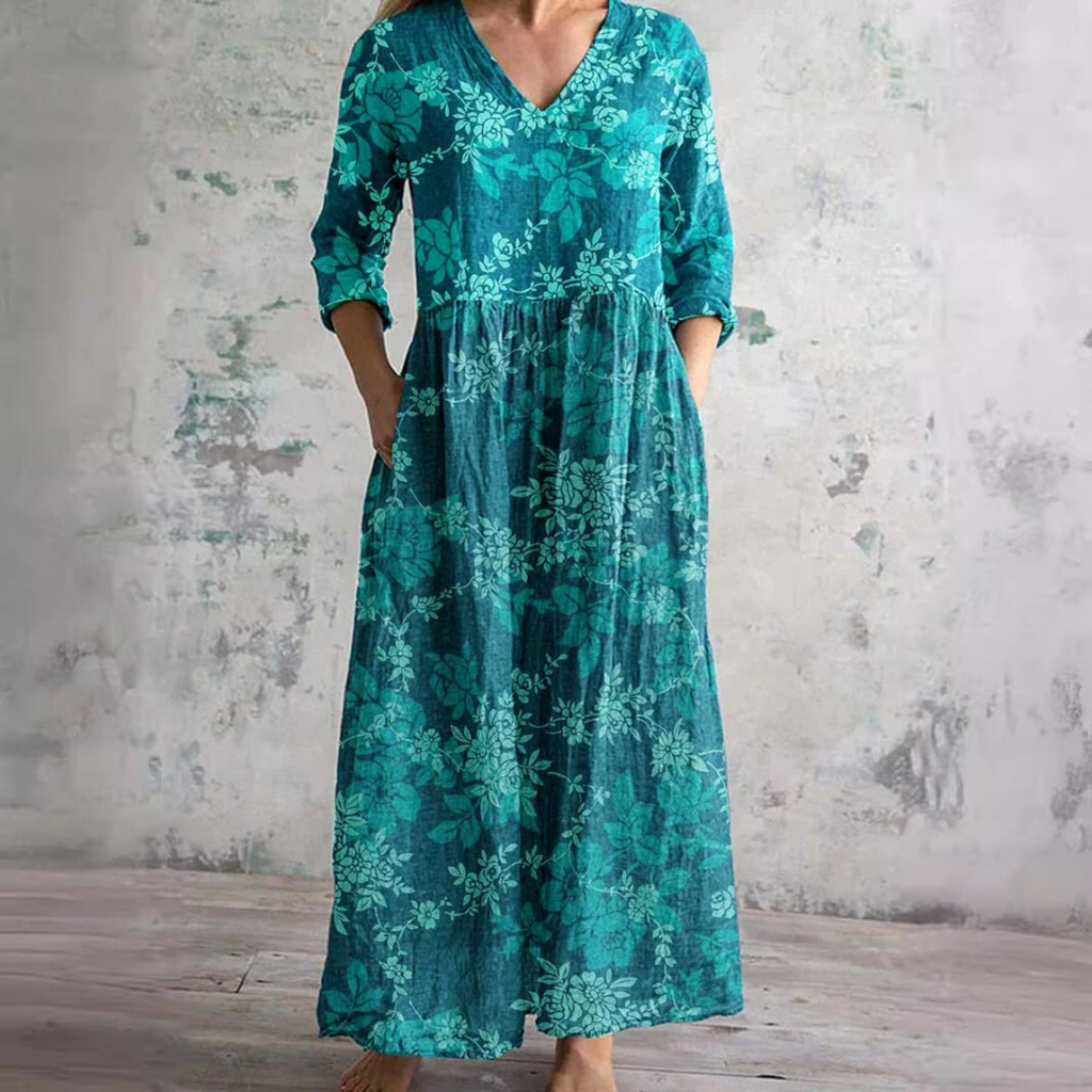 Daisy | Zomerjurk Dames - Bloemenprint, Lichtgewicht Casual Blauwgroen