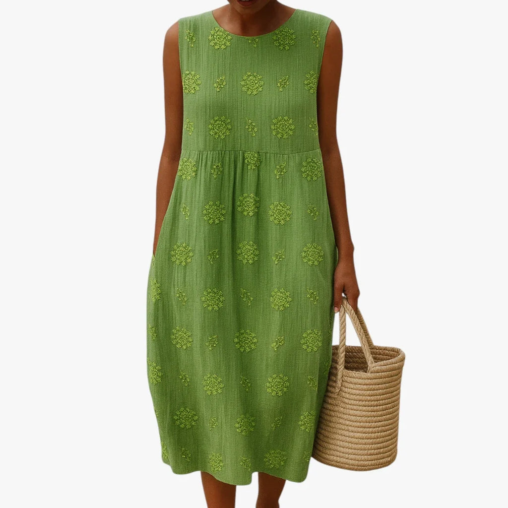 Zahara | Dames Loszittende Midi Zomerjurk met Bloemenprint Groen