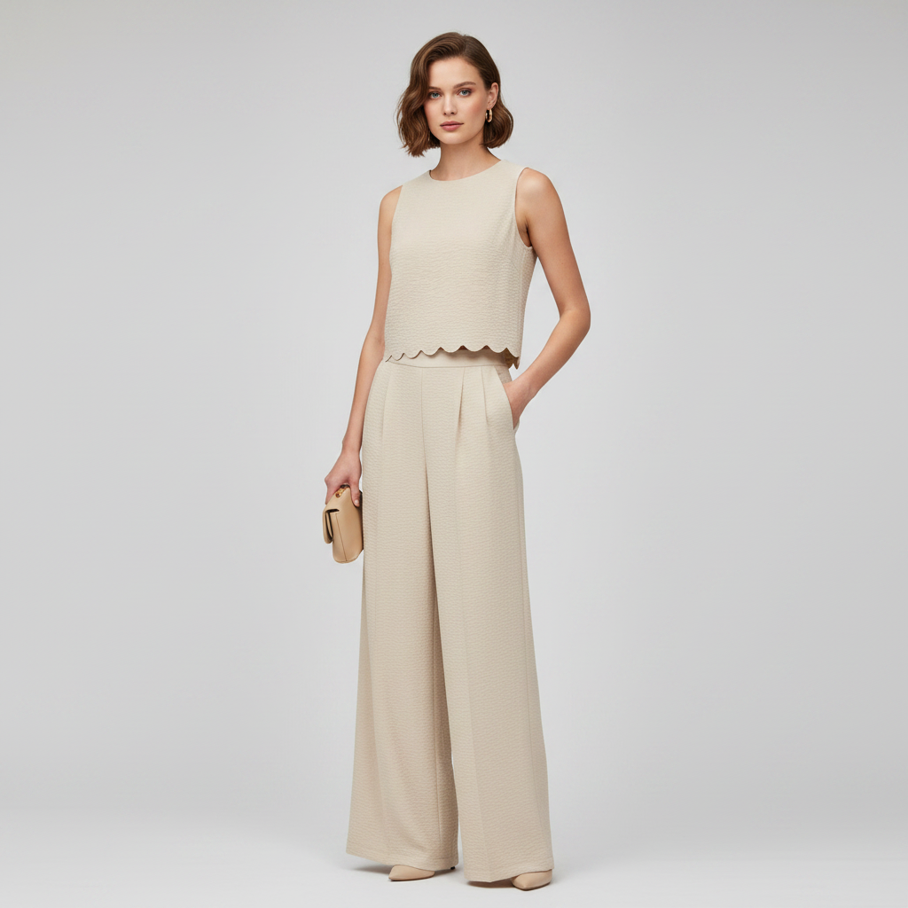 Thalassa | Co-ord Set Dames - Mouwloos Schelp Enkel Beige