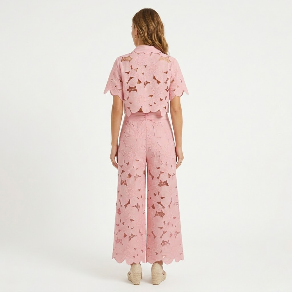 Isadora | Co-ord Set Dames - Kant - Crop Top Wijde Broek