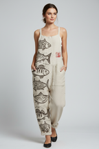 Elora | Jumpsuit Dames - Beige - Vissenprint Losse Pasvorm Beige