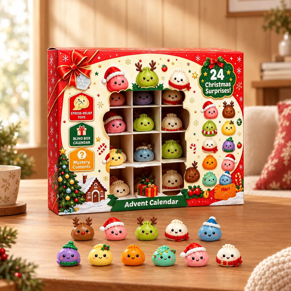 Dumpling Adventskalender – 24 Blind Box Figuurtjes in Winterdesigns, Buigbare Verzamelfiguren, Aftelkalender voor Tieners & Volwassenen