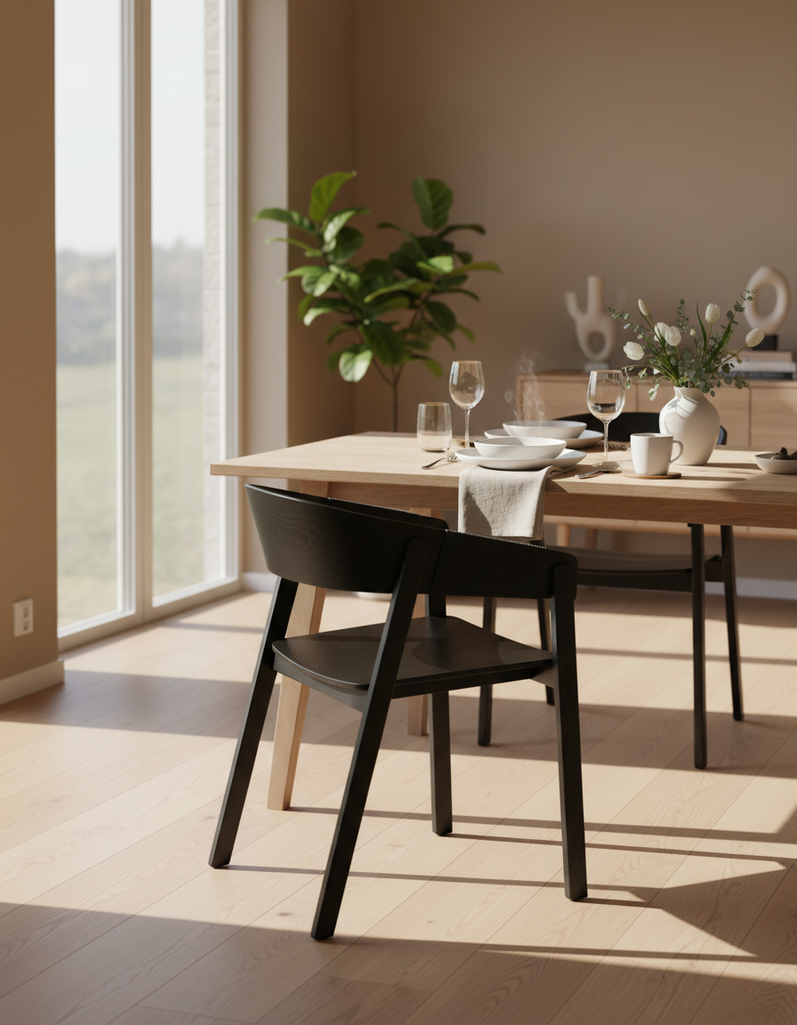 Eetkamerstoel van Essenhout met Zwart Touw – Minimalistisch en Comfortabel Ontwerp voor Moderne Interieurs