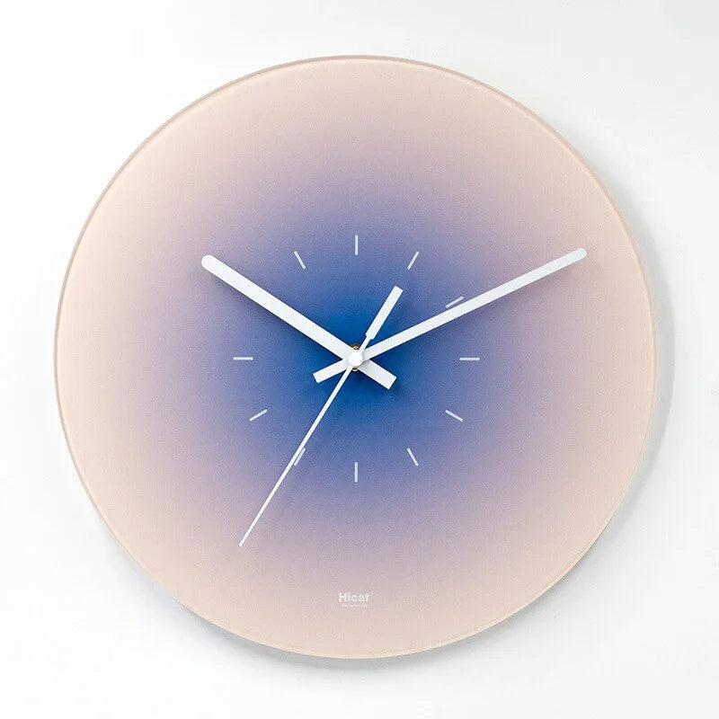 Elegante Wandklok van Glas met Stille beweging – 30 cm Wit-Blauw (zonder nummers)