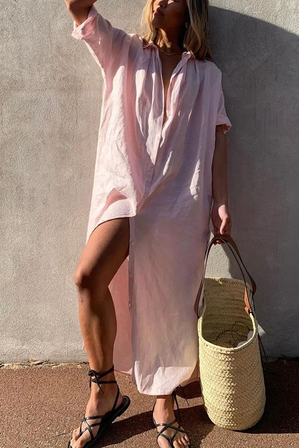 Eline | Dames Lange Jurk - Linnen, Casual Maxi Overhemdjurk