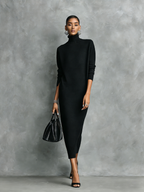 Eline | Dames Midi Jurk - Zachte Gebreide Coltrui, Lange Mouwen