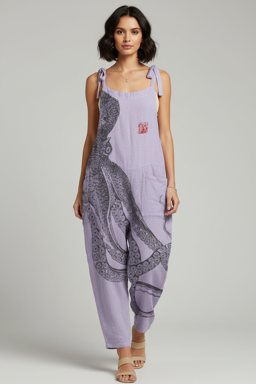 Amara | Jumpsuit Dames - Octopus Print Losse Pasvorm Paars