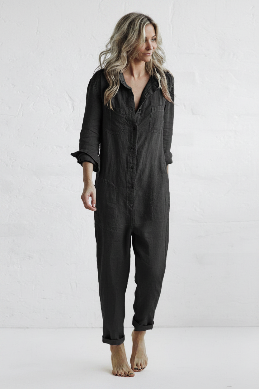 Thalassa | Jumpsuit Dames - Met Zakken - Knoopsluiting Zwart