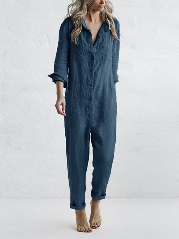 Thalassa | Jumpsuit Dames - Met Zakken - Knoopsluiting Blauw