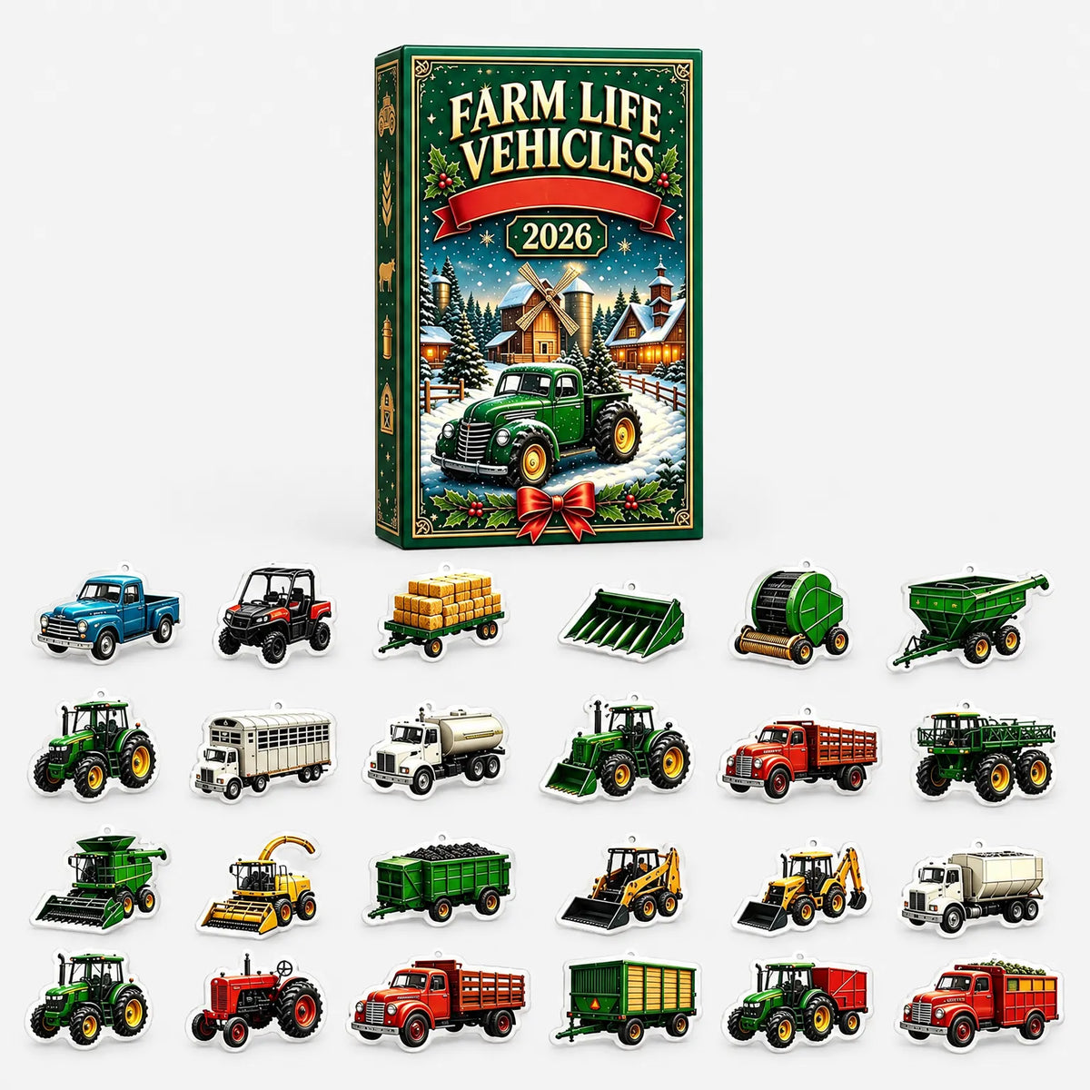 Trekker Adventskalender – 24 Landbouwvoertuigen Hangers van Acryl, van Combine tot Hooiwagen, voor Kinderen zonder Snoep Default Title