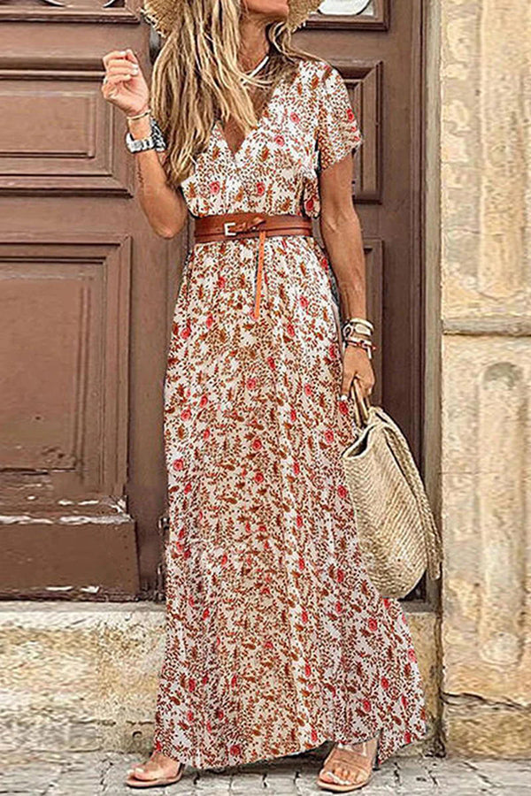 Felicity | Dames Maxi Jurk - Polyester, Paisleyprint, V-hals Wit
