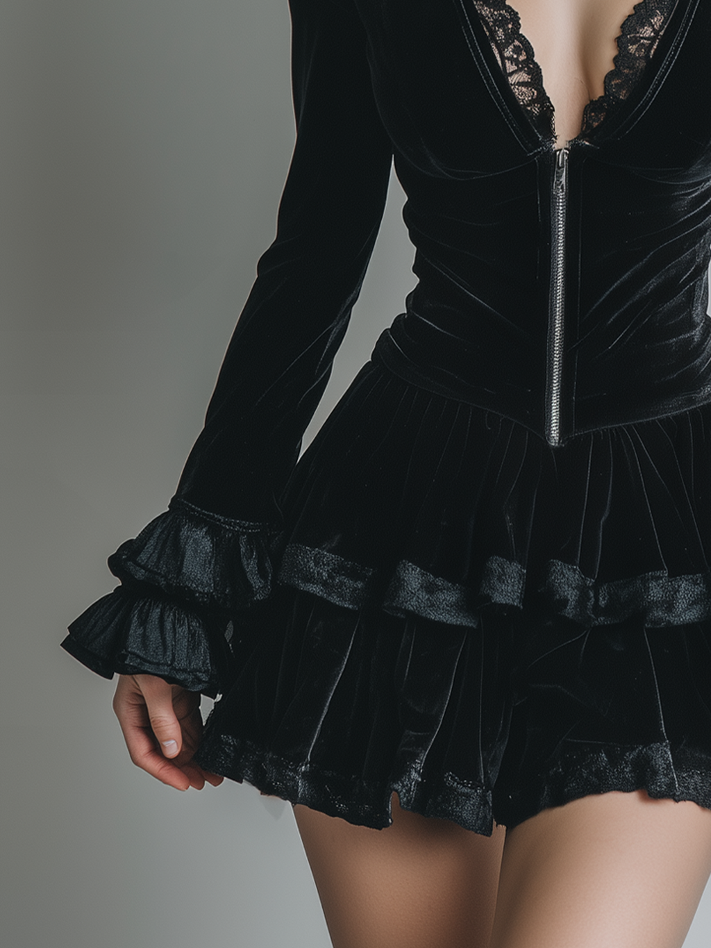 Fleur | Zwarte Mini Jurk - Fluwelen Kant, Vintage Stijl
