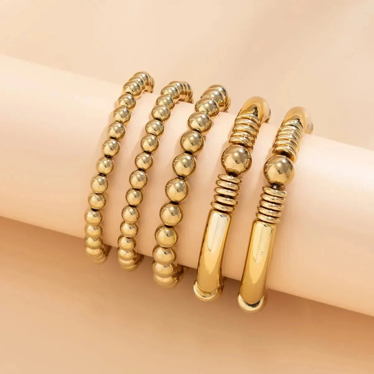 Flōre | 5-Delige Kralenarmbandenset voor Dames - Luxe Minimalistische Kralen Armbanden Set & Verstelbare Dunne Polsband Sieraden