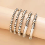 Flōre | 5-Delige Kralenarmbandenset voor Dames - Luxe Minimalistische Kralen Armbanden Set & Verstelbare Dunne Polsband Sieraden