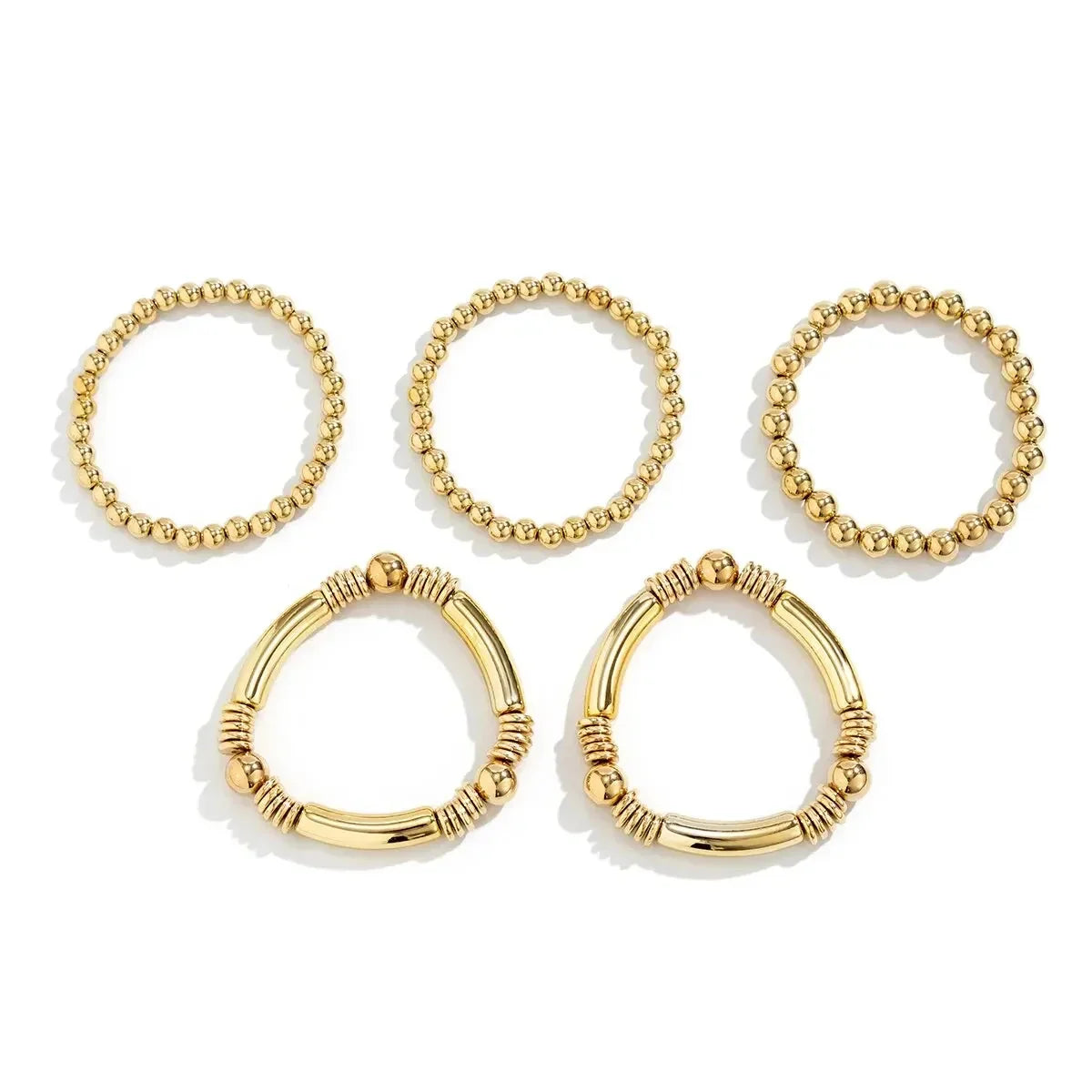 Flōre | 5-Delige Kralenarmbandenset voor Dames - Luxe Minimalistische Kralen Armbanden Set & Verstelbare Dunne Polsband Sieraden