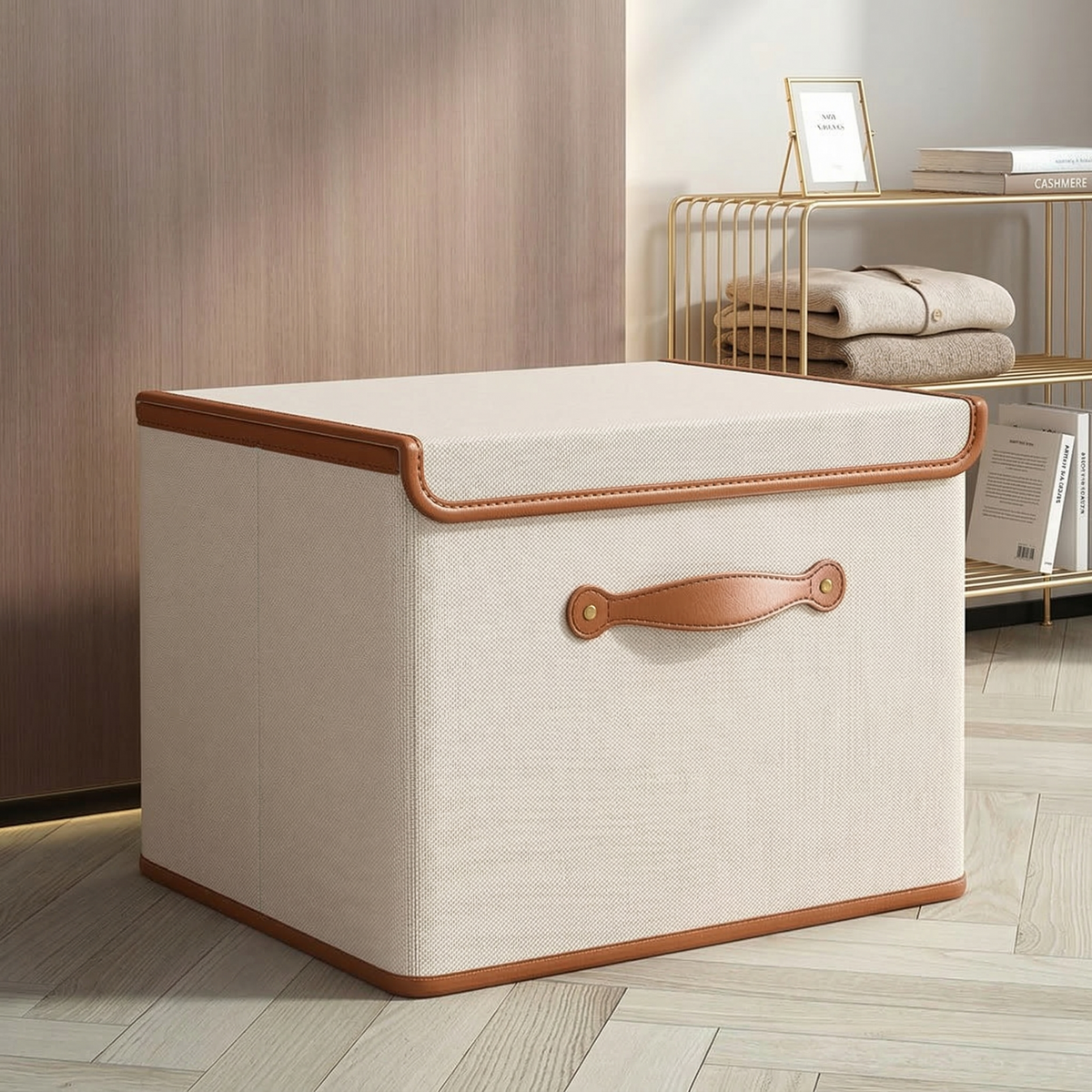 Opvouwbare Opbergdoos met Deksel – Opbergbox van Oxford Stof met Handvatten voor Kast, Kleding & Speelgoed, 4 Maten L: (37 X 25 X 25 cm)