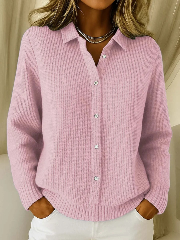 Gebreide Polo Dames | Gebreide polo met elegante structuur Roze
