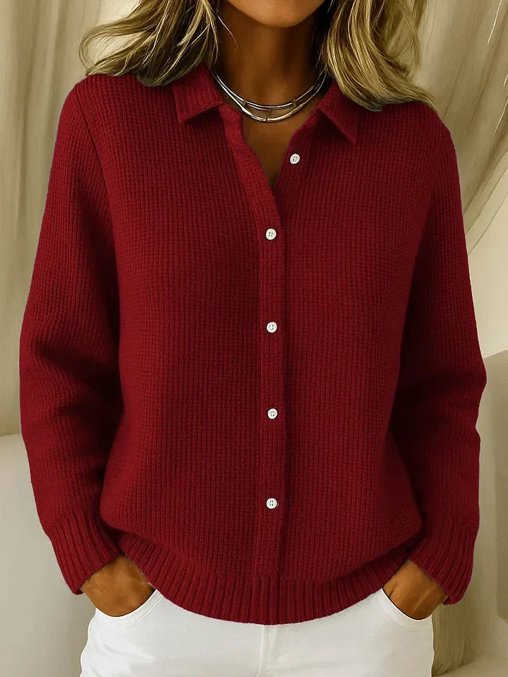 Gebreide Polo Dames | Gebreide polo met elegante structuur Rood