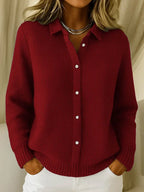 Gebreide Polo Dames | Gebreide polo met elegante structuur Rood