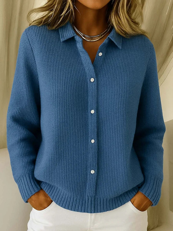 Gebreide Polo Dames | Gebreide polo met elegante structuur Blauw