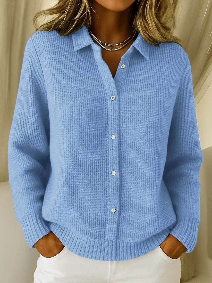 Gebreide Polo Dames | Gebreide polo met elegante structuur Lichtblauw