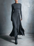 Gina | Dames Maxi Wikkeljurk - Stretch Polyester Katoenmix, Mouwloos Grijs Grijs