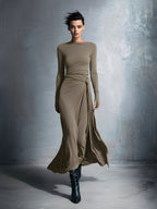 Gina | Dames Maxi Wikkeljurk - Stretch Polyester Katoenmix, Mouwloos Grijs Khaki