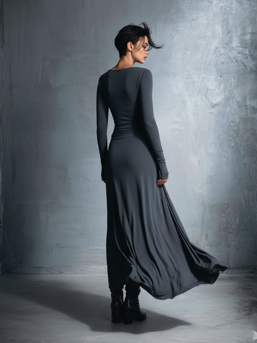 Gina | Dames Maxi Wikkeljurk - Stretch Polyester Katoenmix, Mouwloos Grijs