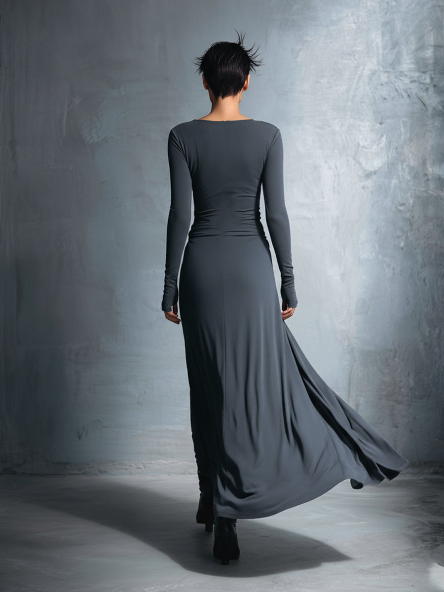 Gina | Dames Maxi Wikkeljurk - Stretch Polyester Katoenmix, Mouwloos Grijs
