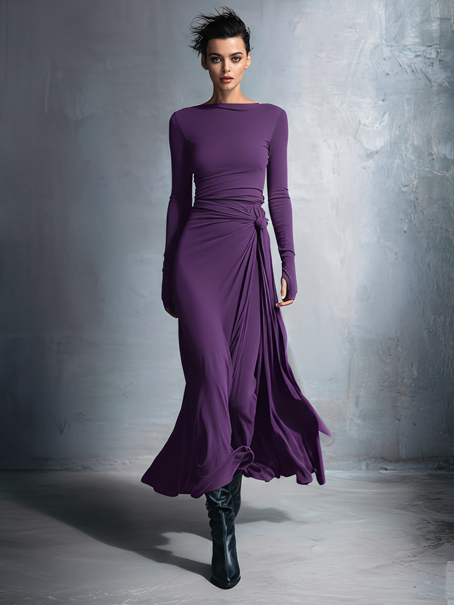 Gina | Dames Maxi Wikkeljurk - Stretch Polyester Katoenmix, Mouwloos Grijs Paars