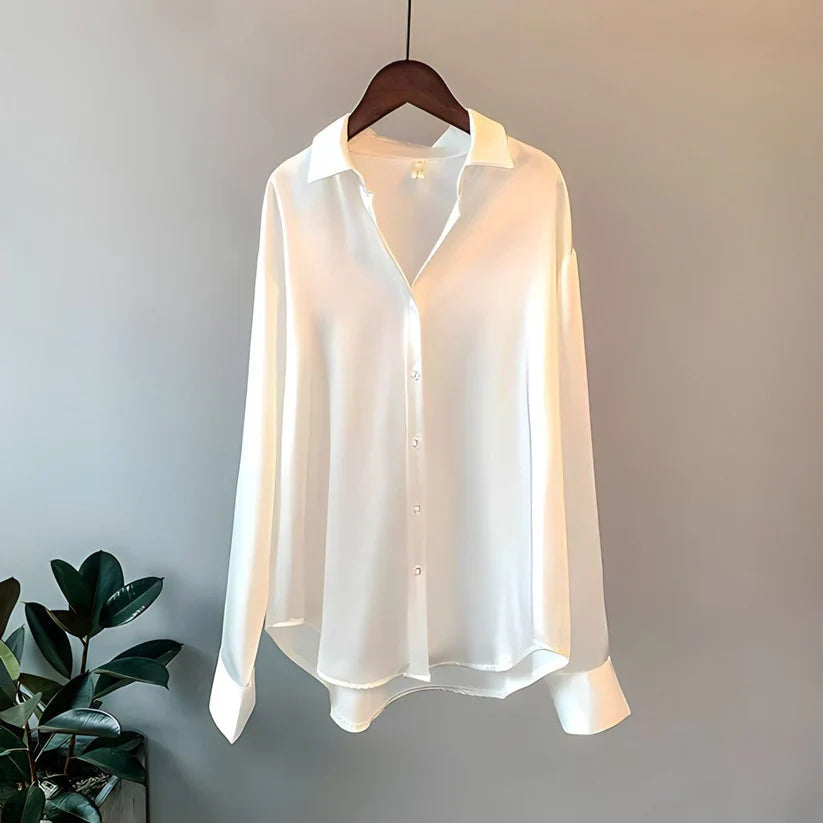 Gina | Witte Blouse Dames - Luxe Zijde, Tijdloos Ontwerp Wit